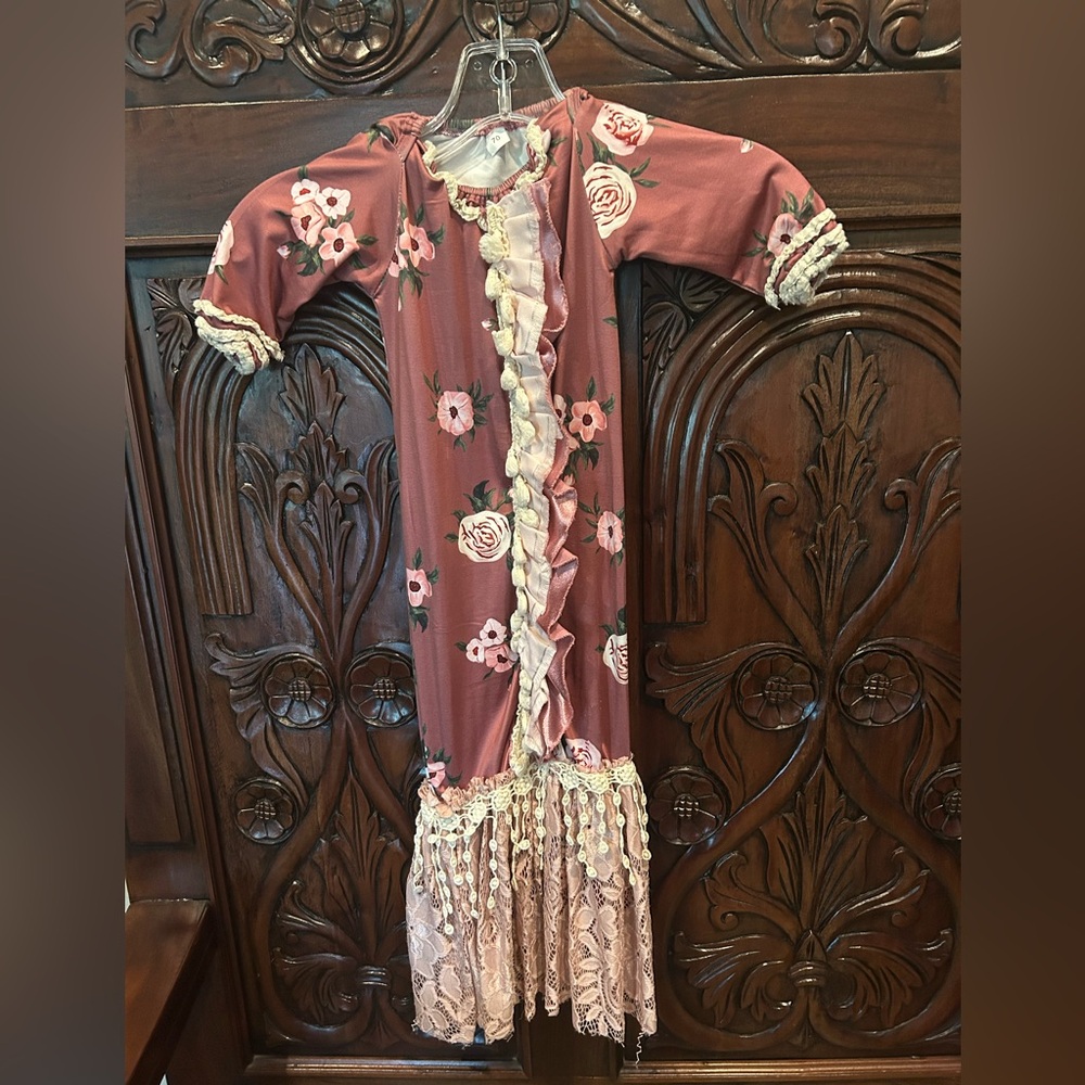 Girls gown, I bought gown and added details I would say a size 3months